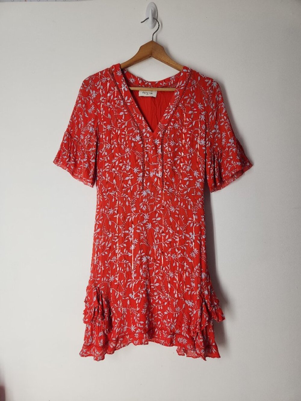 Berenice Paris Red Blue Floral Ruffle Mini Dress Size 2 / 4